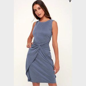Knotty But Nice Blue Ribbed Twist-Front Dress